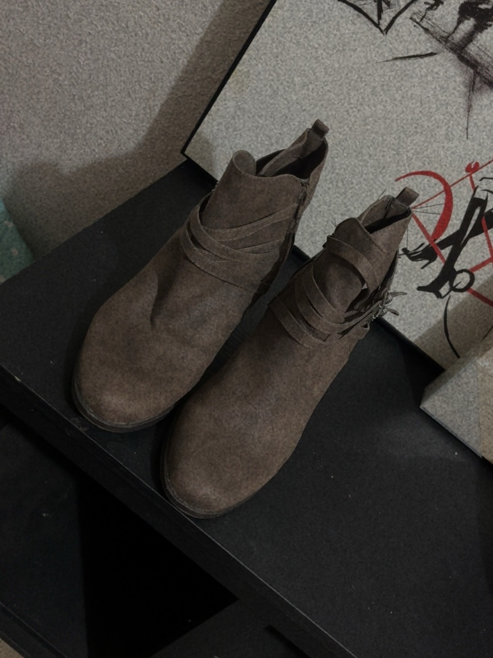 & Other Stories Brown Suede Ankle Booties with Wrap Strap